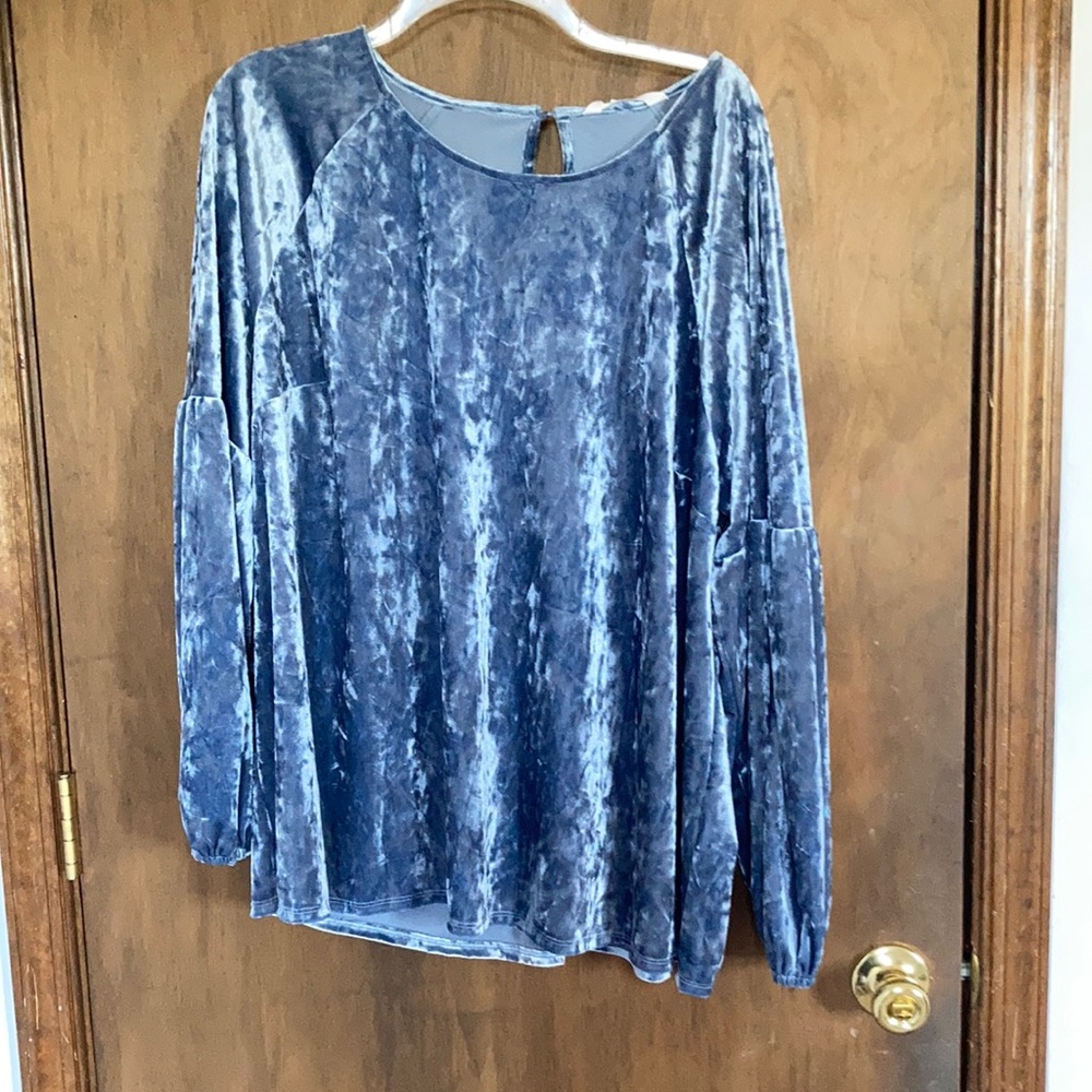 LC Lauren Conrad duller blue velvet volume sleeve top  boho vibe size XL - Picture 3 of 15